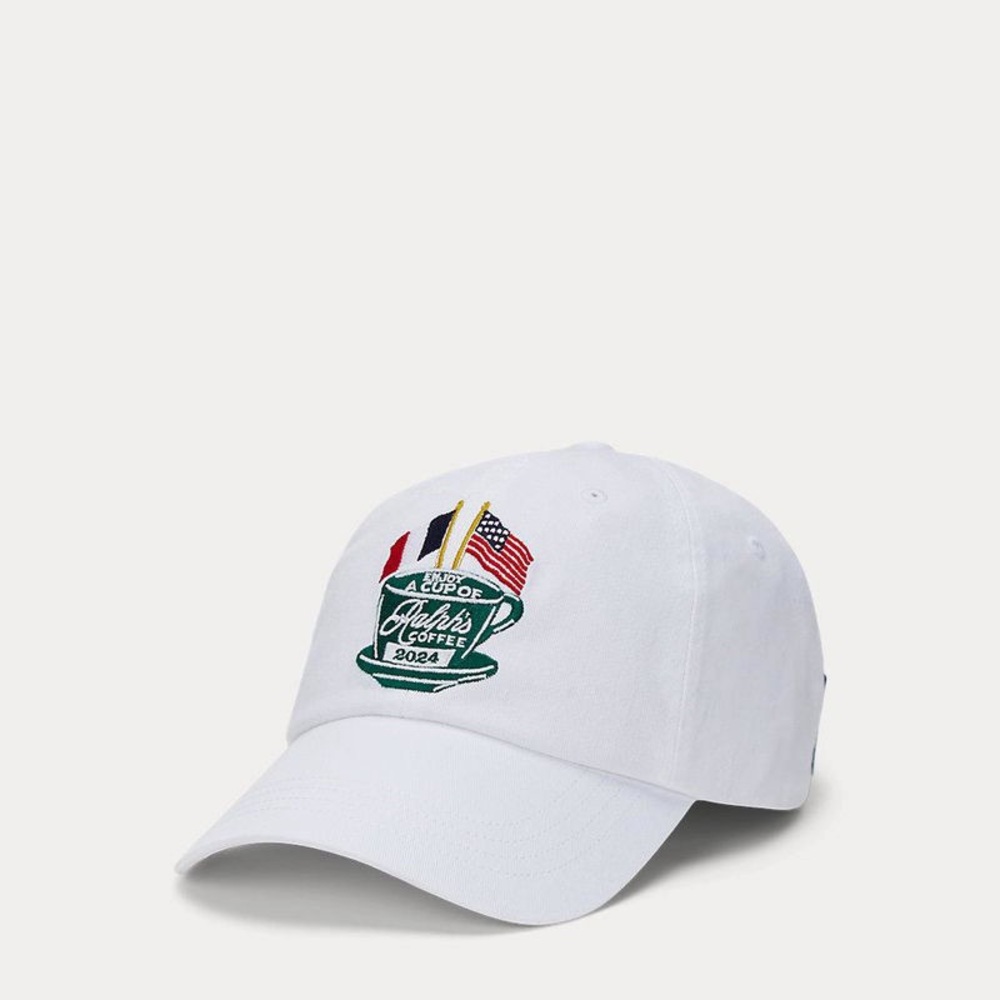 Ralph Lauren White Hat with Embroidered Flags